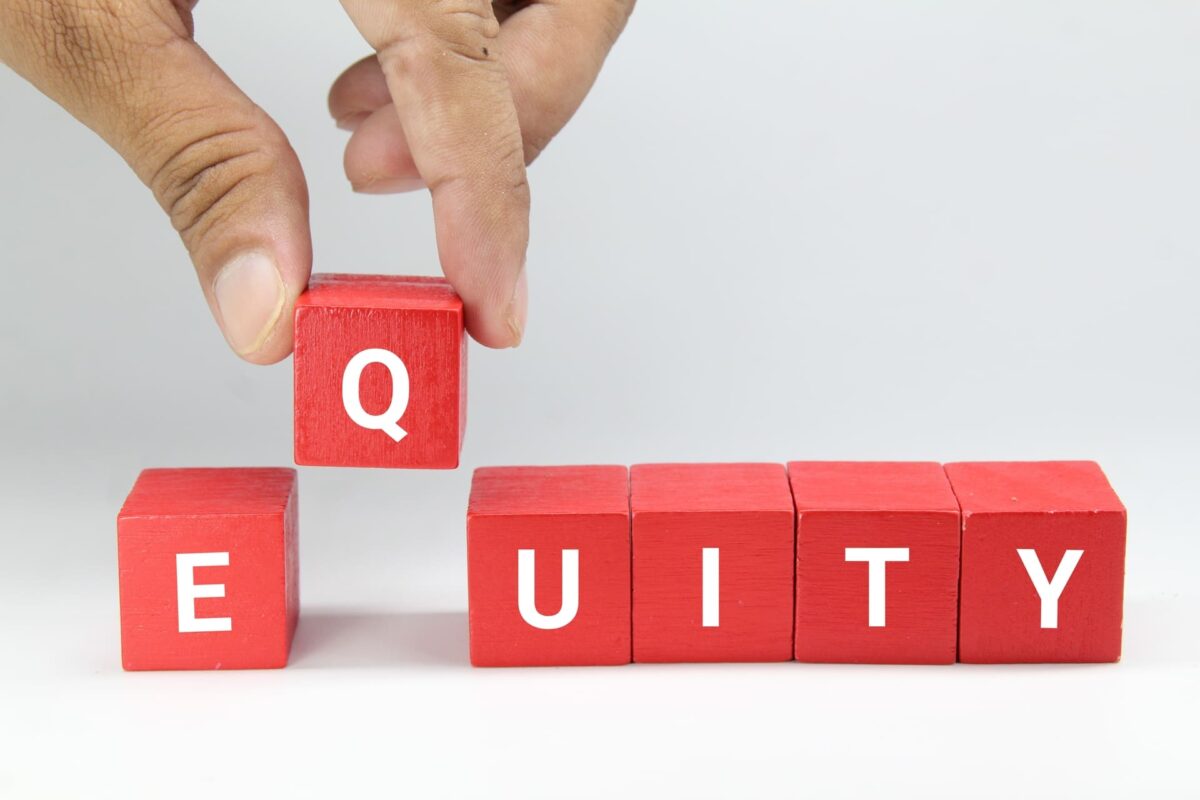 red cubes spelling out "Equity: