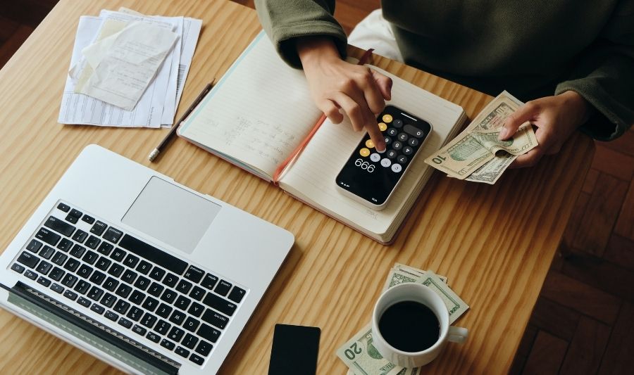 top view of a person managing finances